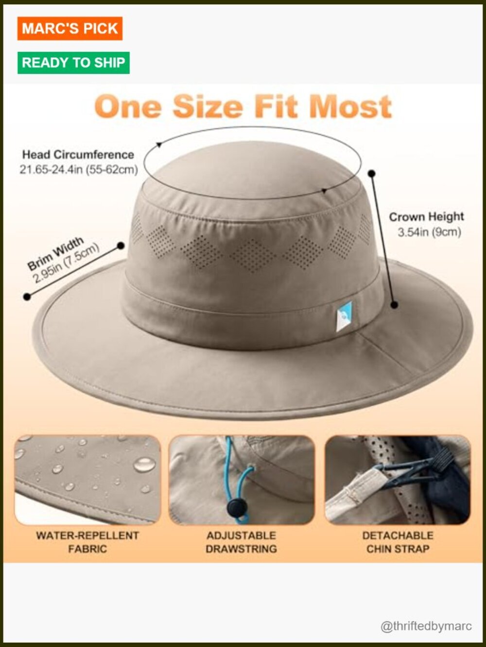 UPF 50+ Wide Brim Sun Hat, Breathable Mesh Bucket Hat for Hiking Fishing Beach, - Picture 6 of 7